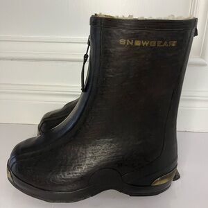 Snowgear Men’s Size 9 Fleece Lined Rubber Overshoes Overboots Black Zip Up Studs